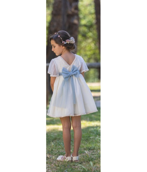 Vestido beig tul bordado y...