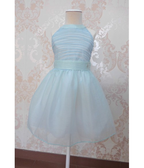 Vestido organza verde con lazo
