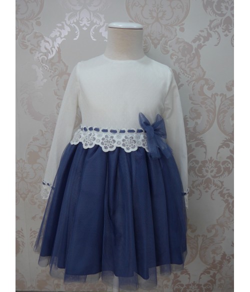 Vestido tul beig y azul marino