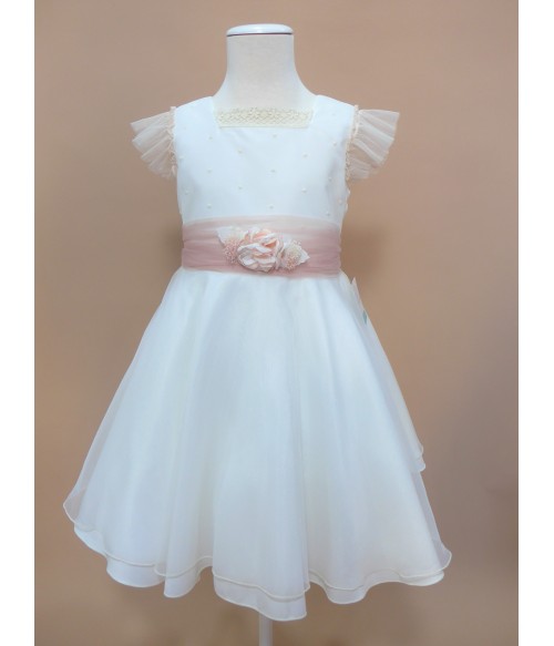 Vestido tul bordado y fajin...